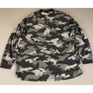 Kingsize Camo Waffle Knit Thermal Henley Shirt Men's 4XL Long Sleeve Gray Cotton